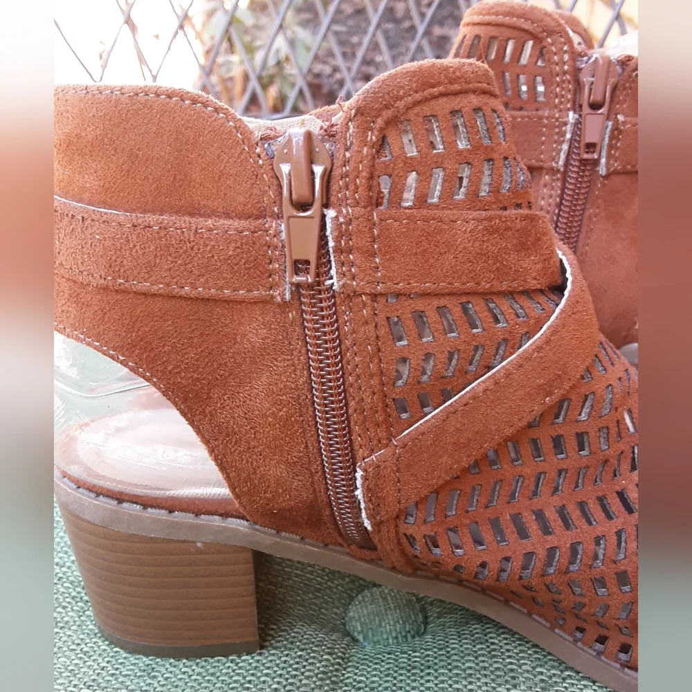 Diba London Faux Suede Laser Cut Open Toe Heel Bootie.